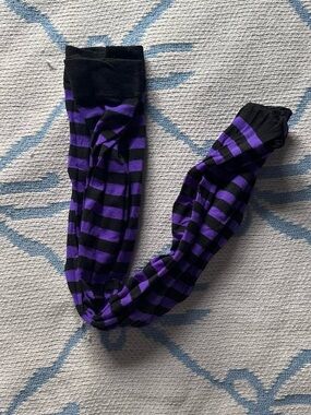 Purple & Black Striped knee high Tights